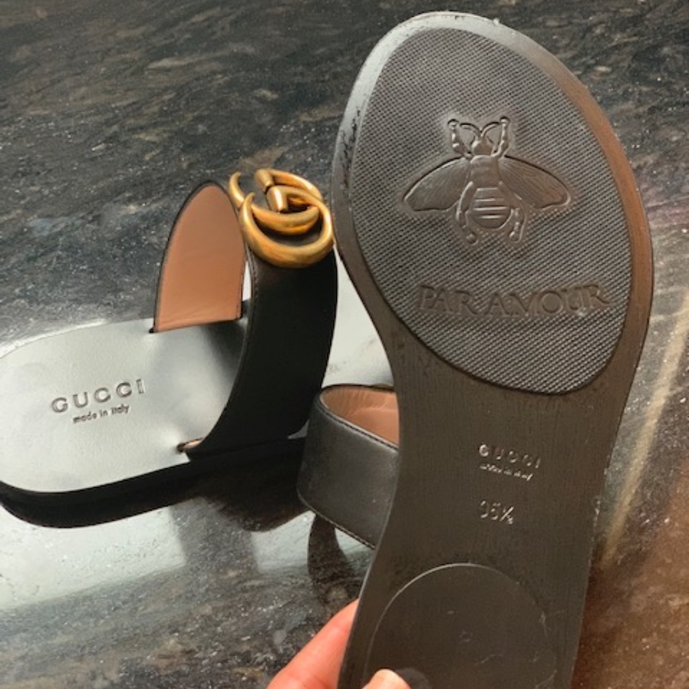 Marmont Leather Thong Sandals With Double G - Picture 2 of 2